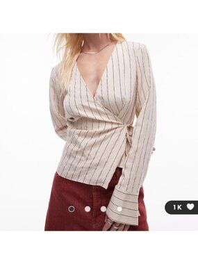 Topshop step hem wrap top in natural pinstripe NWT US 4